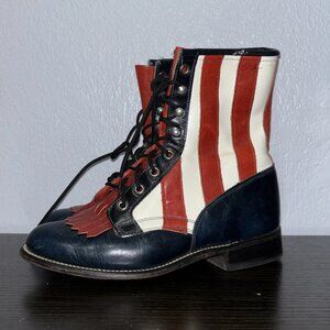 Vintage Laredo Patriotic Boots Men Sz 7 Red White Blue American 44479 USA RARE